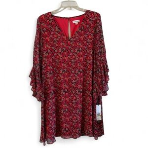 Calvin Klein Women's Floral Print Chiffon Dress Easy Fit Flare, Size 14 NWT